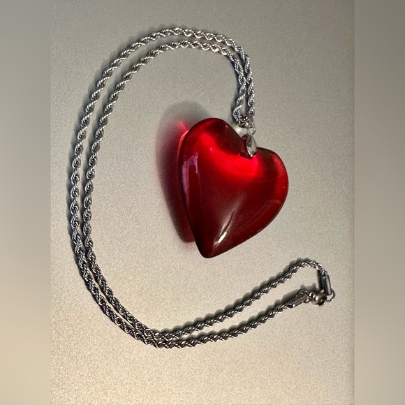 Big Red Crystal Glass Heart Charm Pendant Choker Necklace  Chunky Heart … - Picture 8 of 14